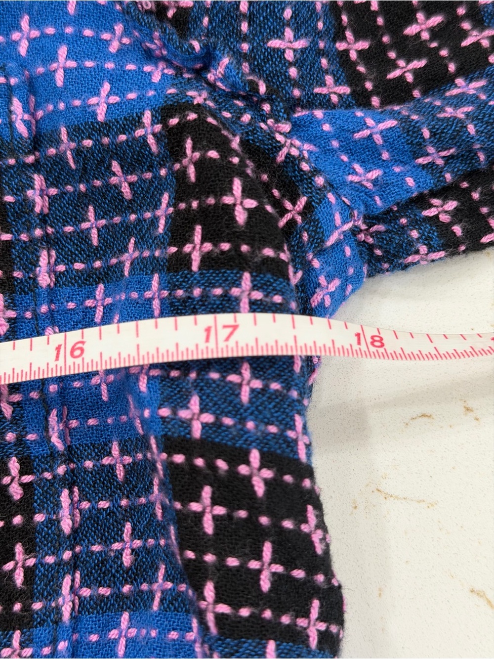 Pilcro Anthropologie Blue Black Pink Wool Blend Plaid Blouse Boho Academia - Picture 8 of 11